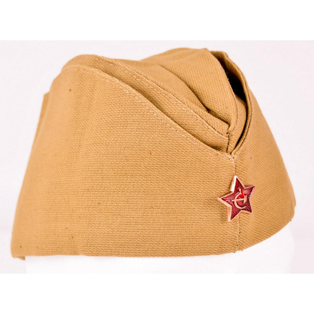 Soviet Union Military Cap: Soviet Union Military cap with pin on the front. Size of the cap is 58 with Russian writing on the inside. Cap appears to be unissued and like new condition. See photos.