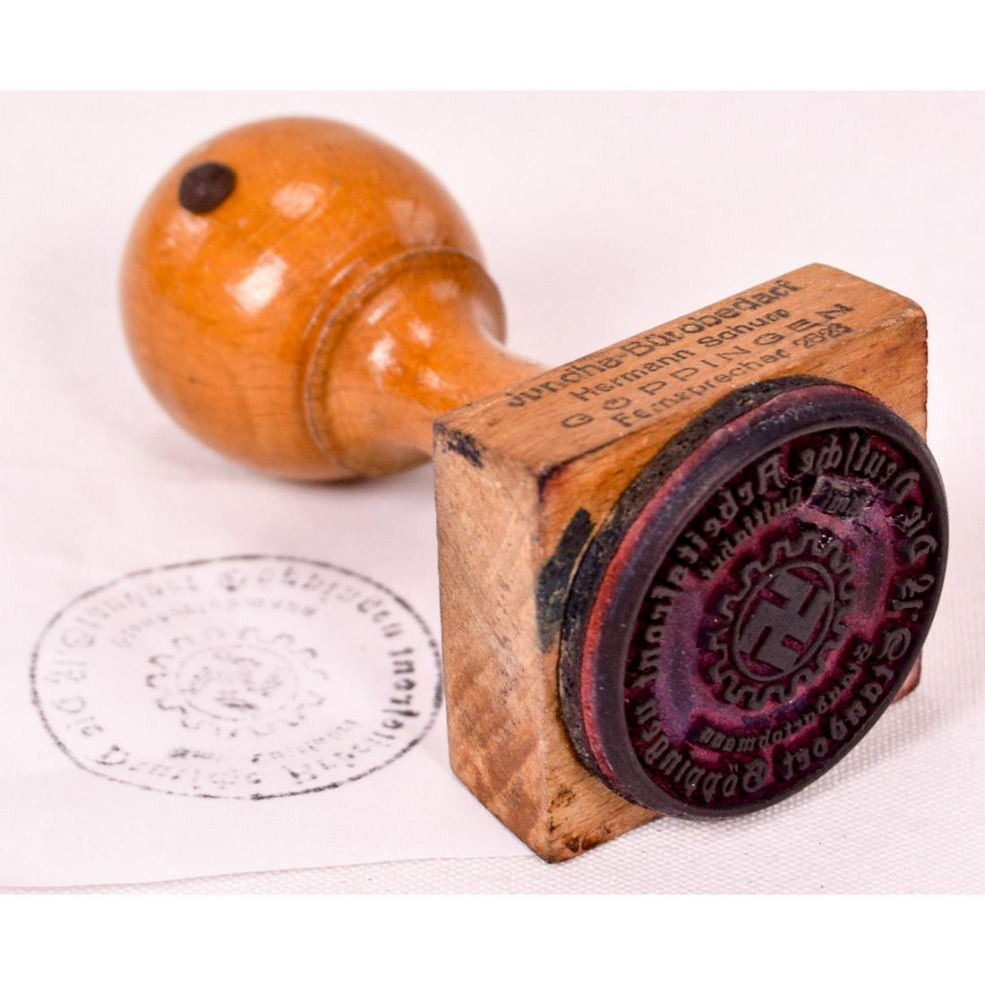 WWII German DAF Rubber Stamp: WWII German DAF rubber and wood stamp. The DAF or German Labor Front was in charge of the work flow of Nazi Germany. Photos show what the stamp prints and is in very good condition. See photos.