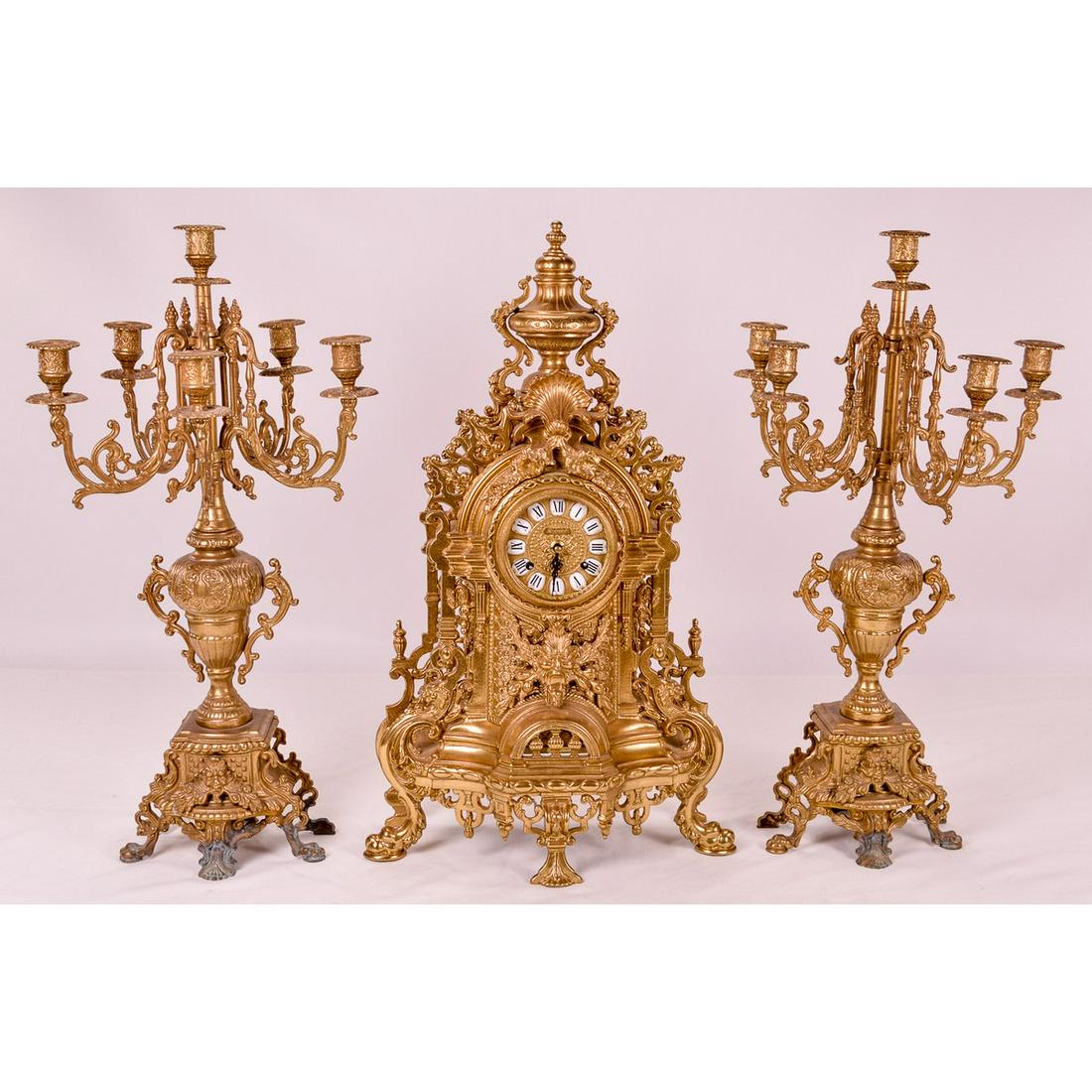 Brass Clock and 2 Candle Holders (1 of 17)