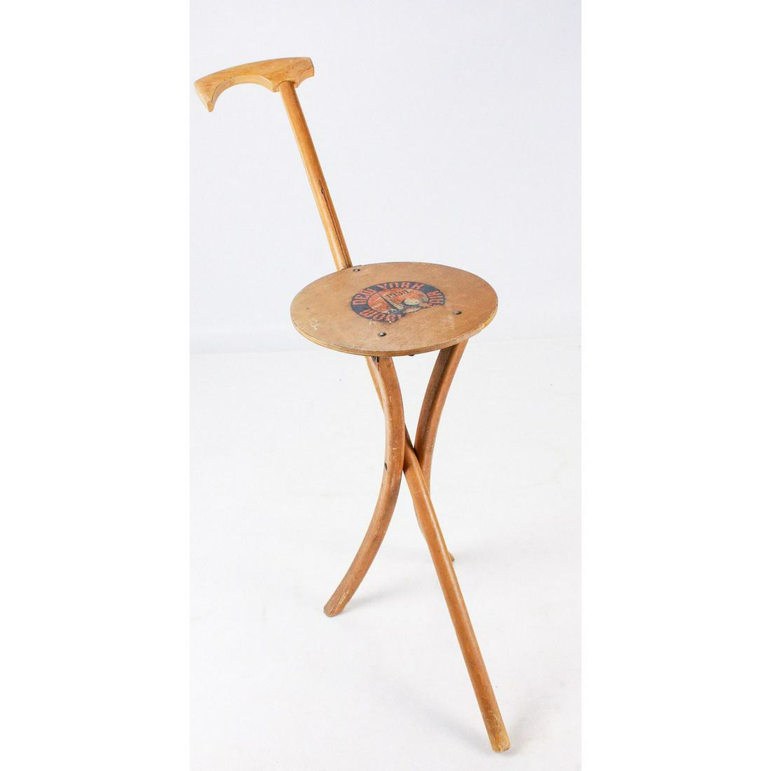 Vintage Kan-O-Seat Walking Cane Seat: Vintage Kan-O-Seat, a walking cane that can be converted into a chair. Patented May 21, 1935. Seat face has the remains of a decal for the New York World Fair 1939. Has some use but overall good condi