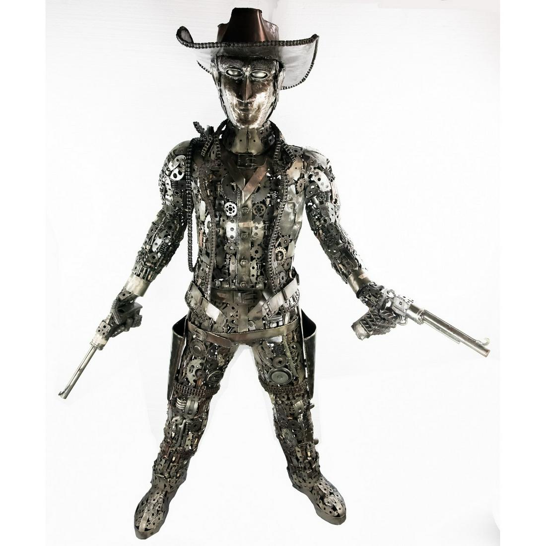 Scrap Metal Art Cowboy 2: The Chacoengsao Province of Thailand is world renowned for it’s colony of Scrap Metal Artists. Using metal automotive scrap such as gears, chains, spark plugs, pistons, and struts, these artists cre