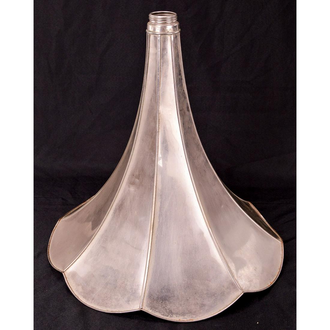 Phonograph Horn Nickel-Plated 8-Panel Screw-In: Horn, nickel-plated, 8-panel screw-in (Columbia or Reginaphone, etc.), clean, straight, and bright. 18” bell x 18” long.