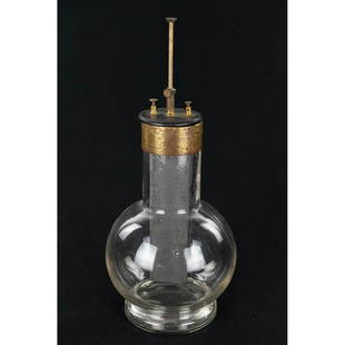 Large Grenet Cell: Large grenet cell, the type generally shown with the Edison Class M phonograph. Overall very good condition, no chips or cracks in the glass. Brass and gutta percha top parts good including all set