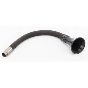 Cylinder Phonograph Speaking Tube: Gutta percha mouthpiece has 2 cracks, cloth body in good condition. Nickel plated end fits on recorder. Overall measures 15".