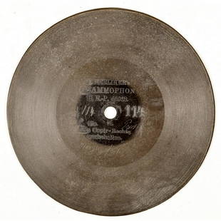 Early Berliner 5" Disc Record #114: This 12.5 cm disc is one of the oldest records in the world. It was for use on the first Berliner gramophone that was a toy made by Kämmer & Reinhart from 1889 to 1892. These discs were made of