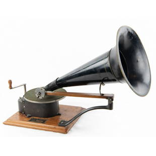 Victor Type A Disc Phonograph: Victor Type A Circa 1901 serial No. 14587. All original machine. Wood base and travel arm in original finish. Metal parts have small plating loss but machine is very presentable. Original crank and