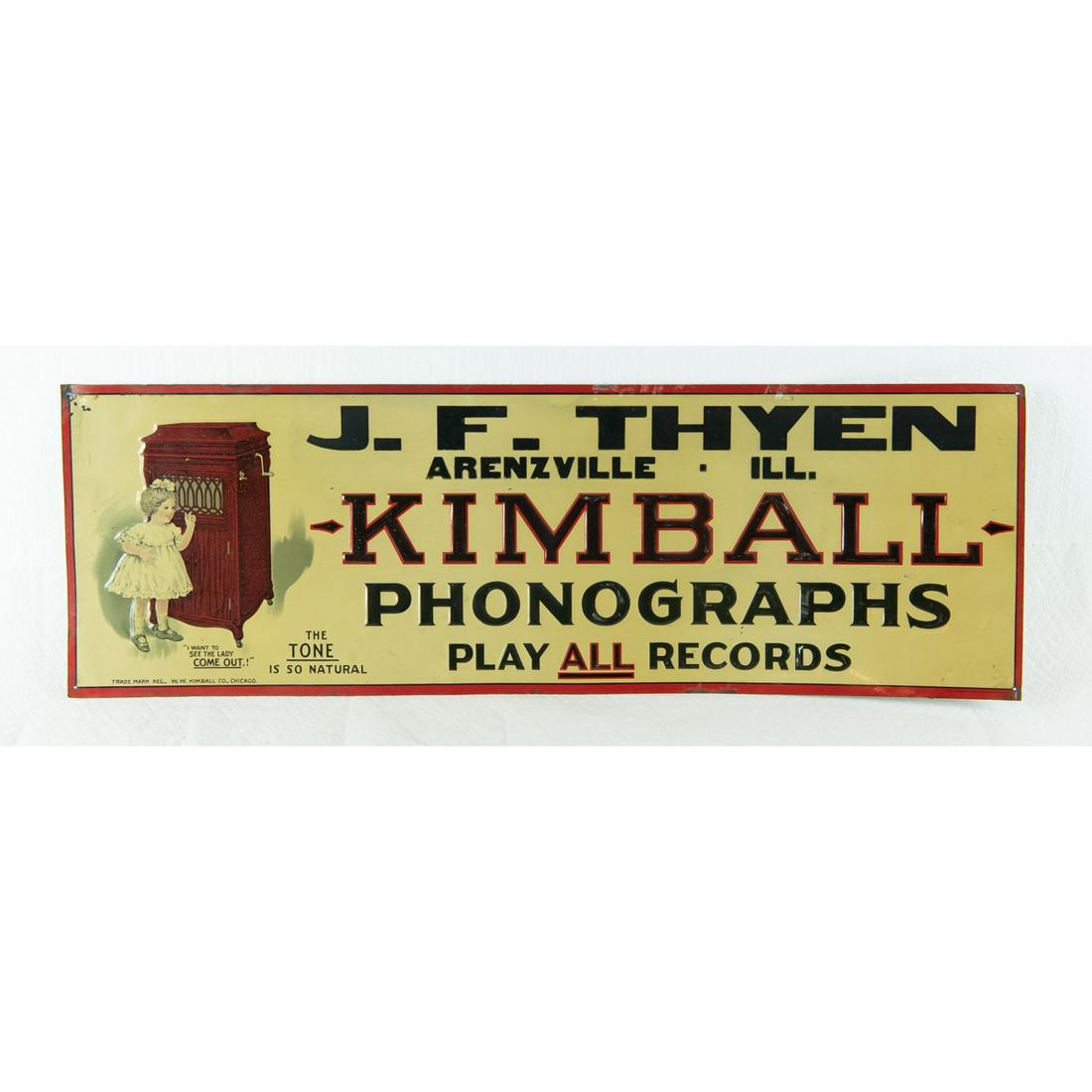 Kimball Phonograph Embossed Tin Litho Sign (1 of 5)