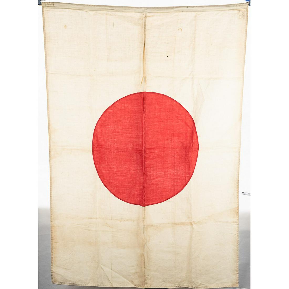 Japanese Meatball Flag: Japanese Meatball Flag, approx 35" x 49", heavy duty multi-piece construction with factory paper tag still stitched to flag.