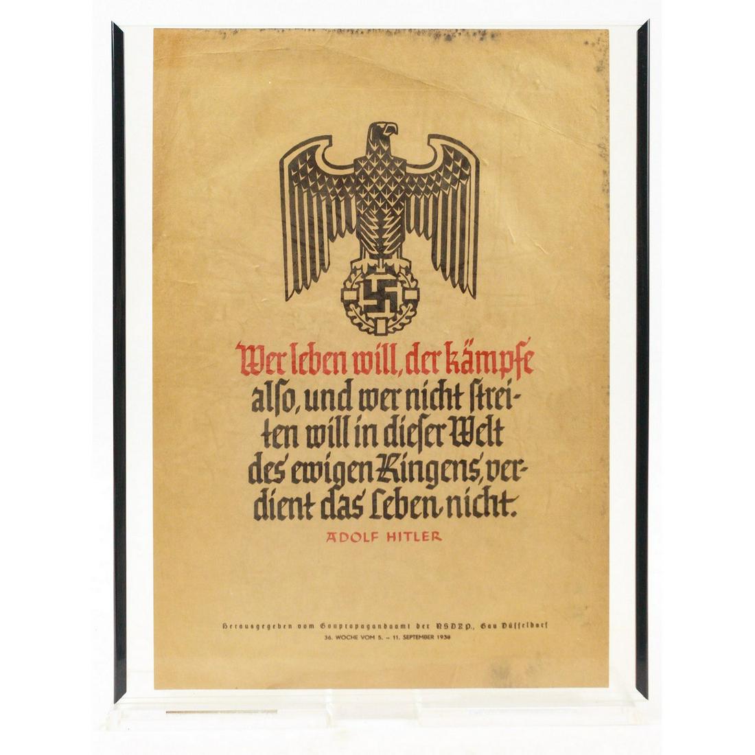 WWII German Framed Award Document: See photos Disclaimer: Due to the high quality of Nazi fakes, Donley Auctions has described this item to the best of their ability and assumes NO liability or responsibility if information provided is