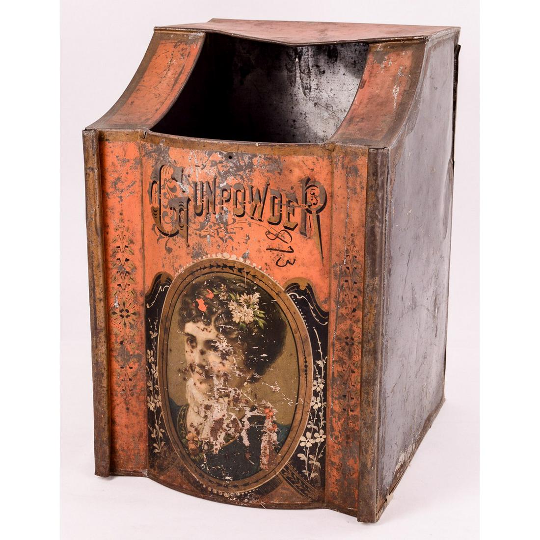 Vintage Coffee Box: Vintage coffee box. The paint is faded and scraped away in places on the box and their are some dents in the box. See photos. 19.5" T 14.5" L 13.5" W