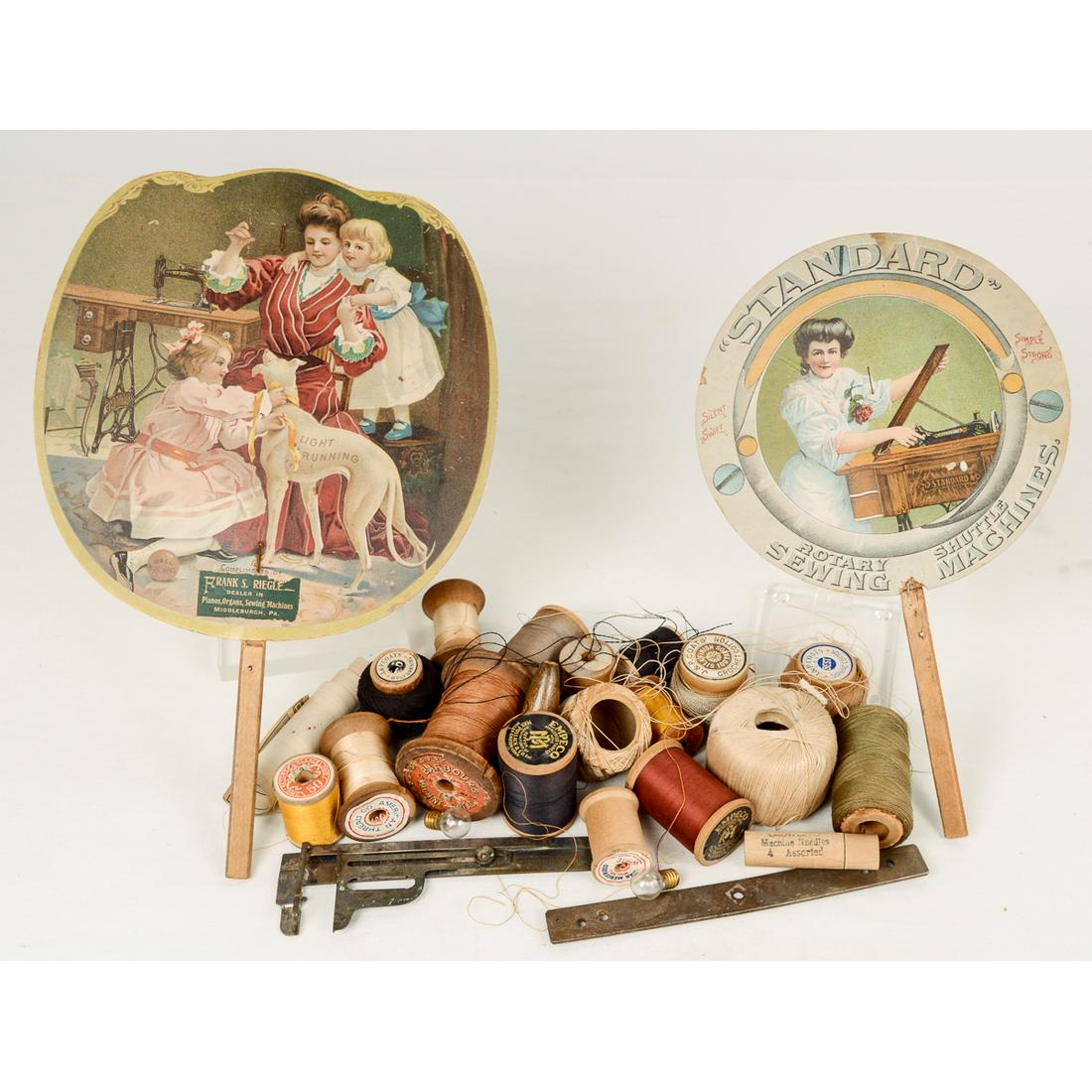 Antique Hand Fans and Box of Spools of Thread (1 of 3)