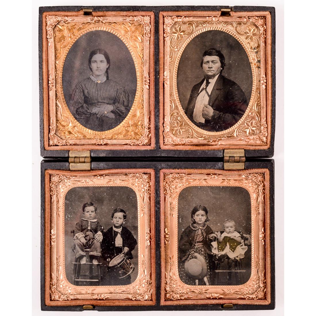 Quadruple 1/9 Plate Cased Tin Types of a Family (1 of 9)