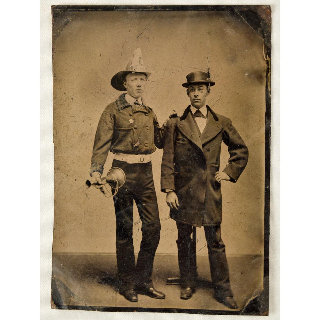 1/2 Plate Tin Type of 2 Firemen (1 of 2)