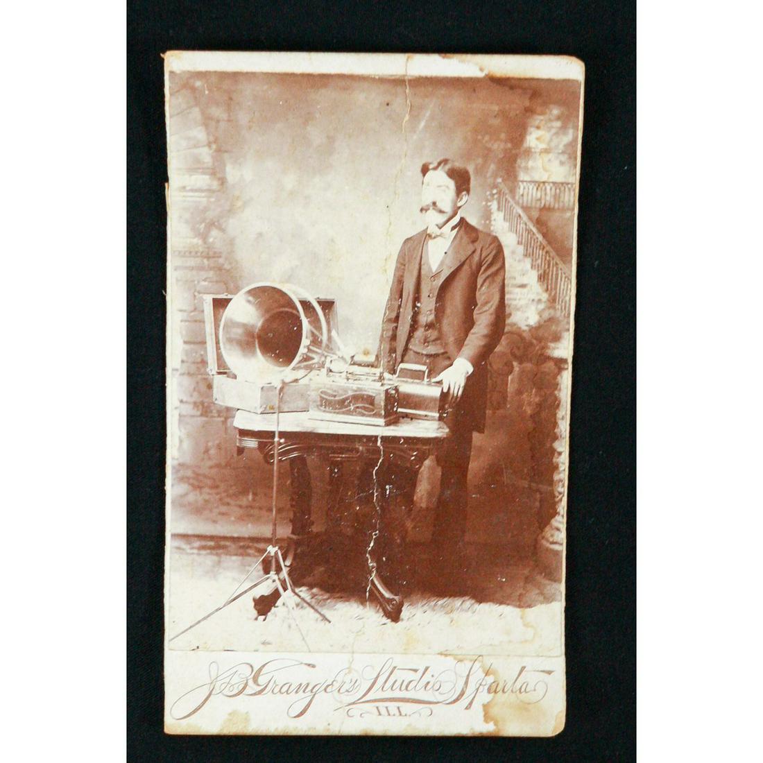 Cabinet Photograph Man w. Graphophone Phonograph (1 of 4)