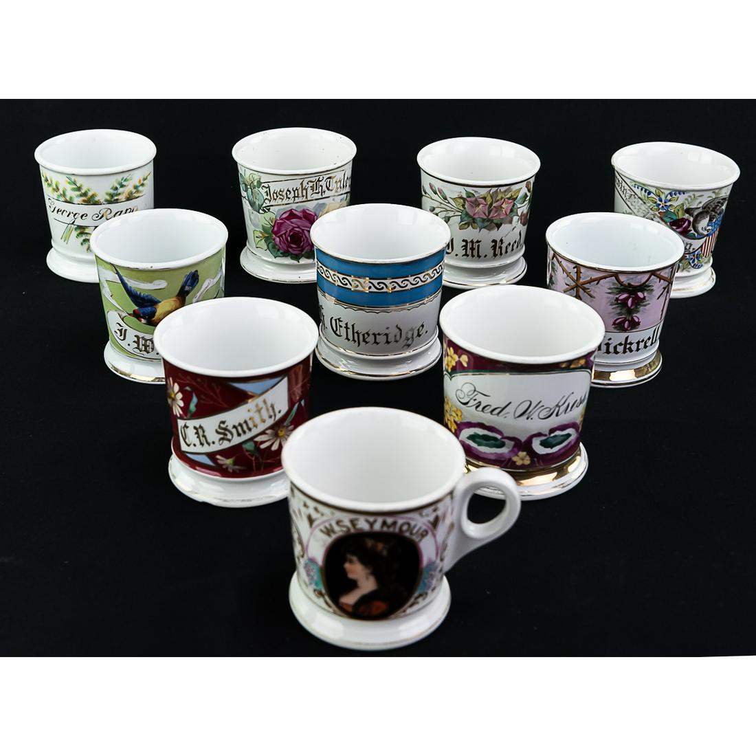10 Antique Hand Painted Barber Shop Shaving Mugs (1 of 11)
