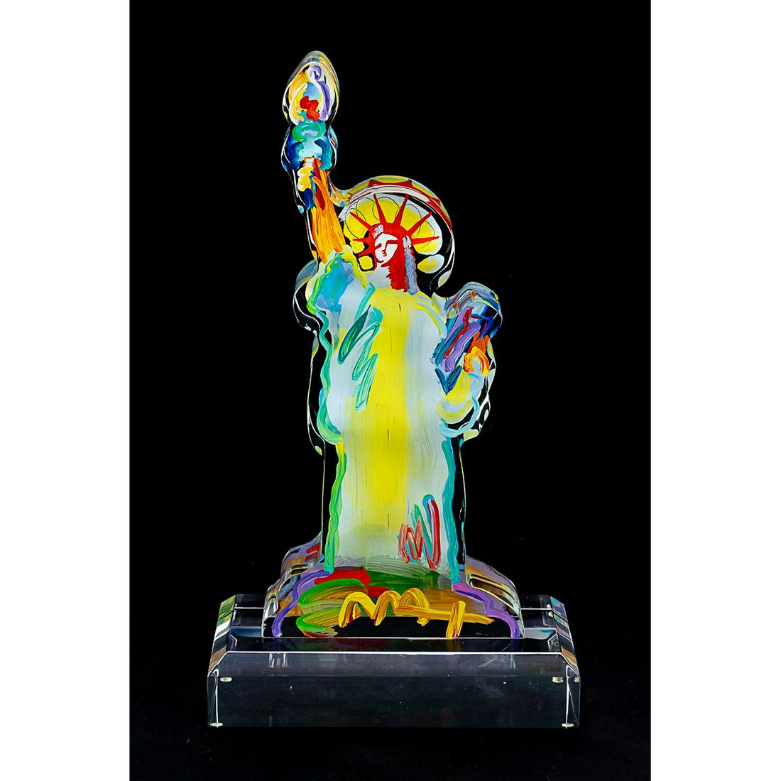 Peter Max - Statue of Liberty Sculpture: Peter Max original sculpture titled Statue of Liberty VERIII #234. Hand painted acrylic sculpture. Hand signed. 15" x 7 7/8" x 2". Good condition.