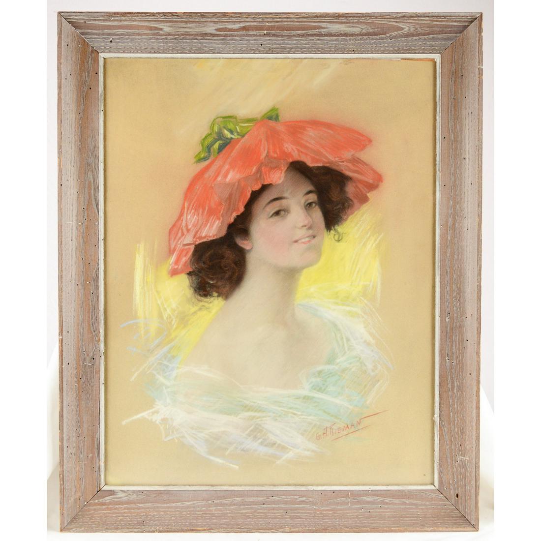 G.A. Rieman Antique Pastel Painting Woman (1 of 3)