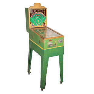 Heavy Hitter Coin Op Baseball Arcade Game: Heavy Hitter was manufactured by Bally in the late 40’s. This unit is on a metal stand. The game play is very fast. The ball is pitched automatically and quickly. The game give you 3 outs, for e