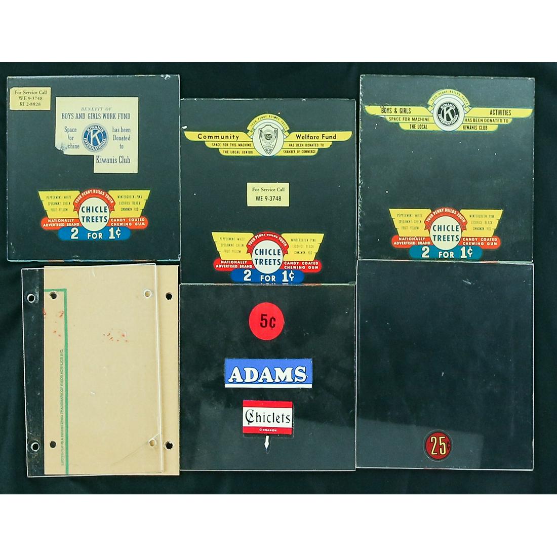 Coin Op Bubble Gum Machine Front Glass, Plexiglass: Includes front glass for Ford and Chicle Treets. They have decals for Lions Club, Kiwanis, Community Welfare Fund, and Junior Chamber of Commerce. The majority measure 6 3/8"W X 6 1/4"H. Therre are so