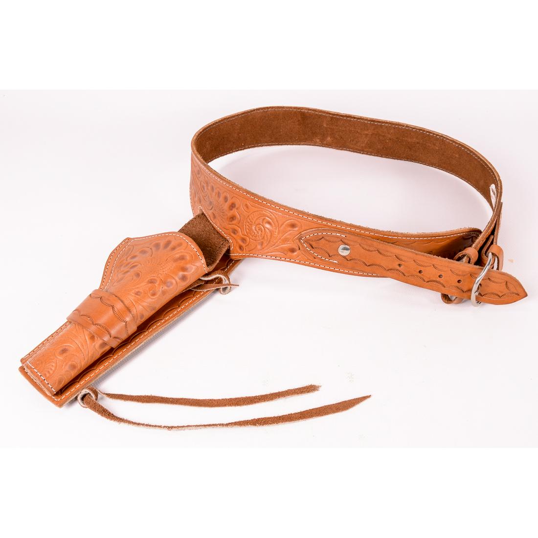 Brown Tooled Leather Belt & Holster (1 of 7)