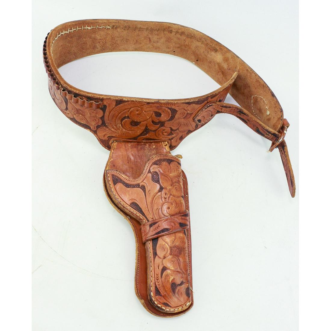 Tooled and Carved Holster and Gunbelt w Shell Loop (1 of 8)