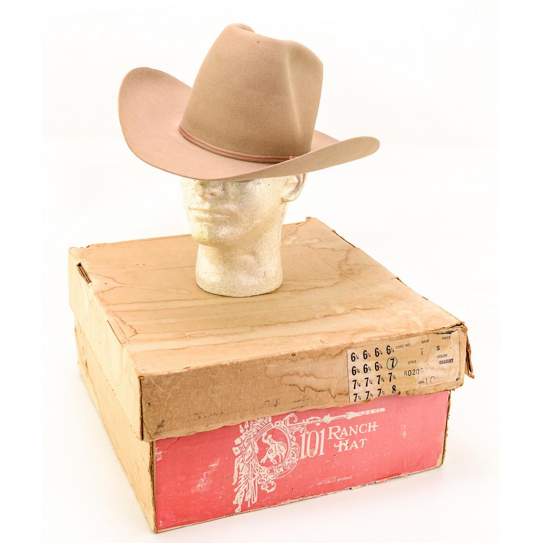 Vintage 101 Ranch Hat w Box Size 7: Vintage 101 Ranch Hat with Box Size 7. 16" L x 15" W x 6" D. Condition good. See photos.