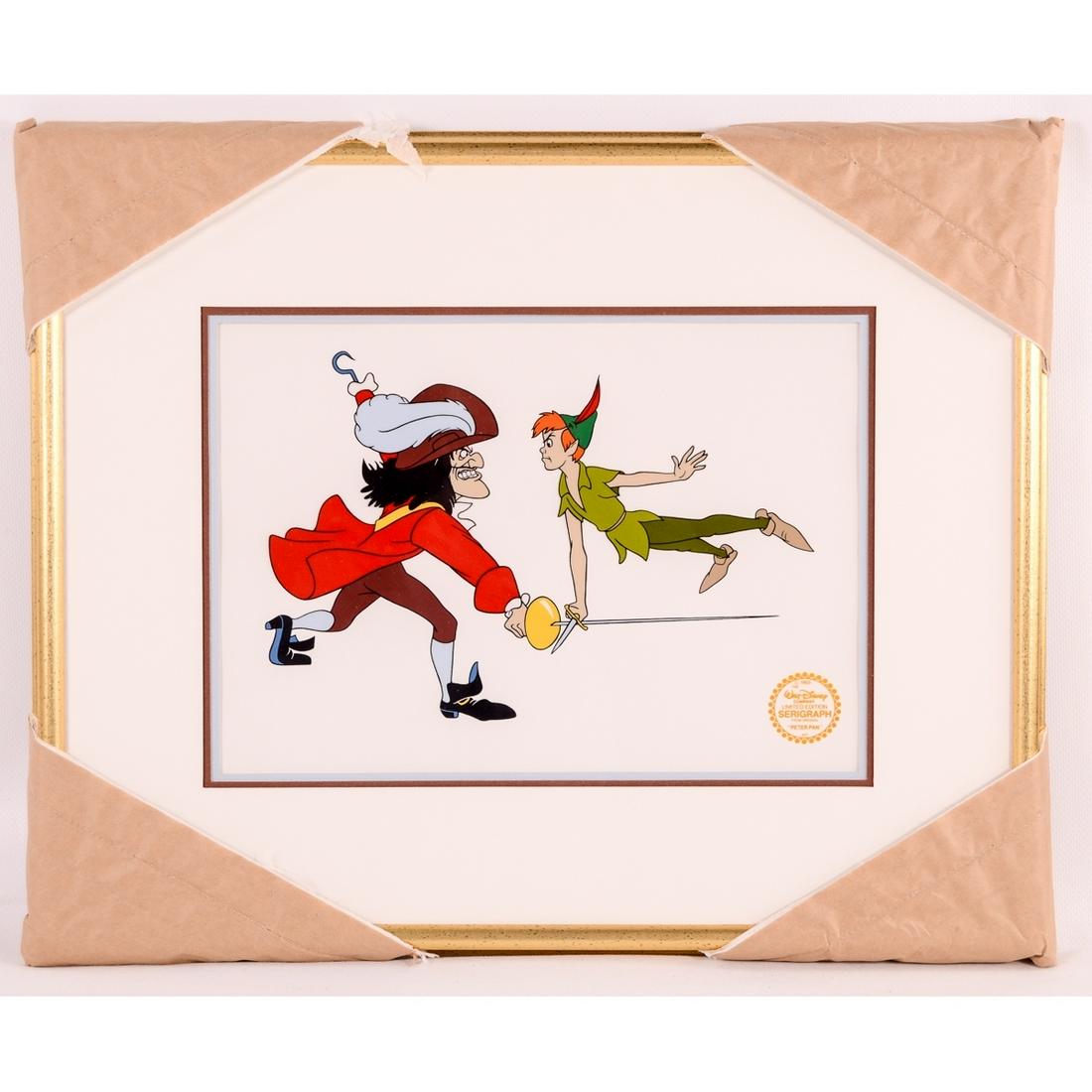Peter Pan and Captain Hook Serigraph Cel: This Sterigrqph Cel entitled "Peter Pan" was limited to a run of 9,500. The frame measures 21"W x 17"H.