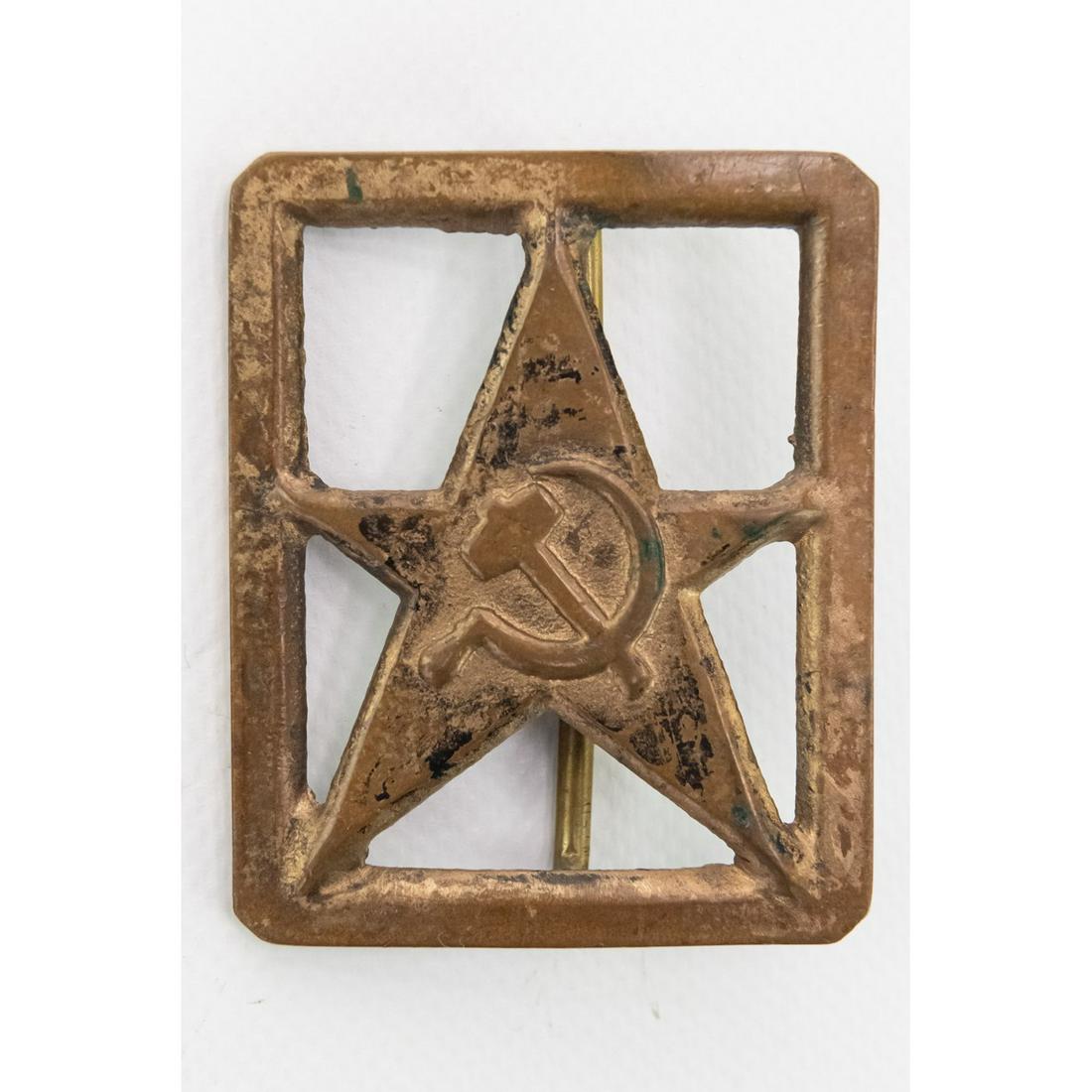 WWII Russian Overcoat Size Belt Buckle: It measures 2 1/4"W X 2 3/4"H. There is some original paint remaining.