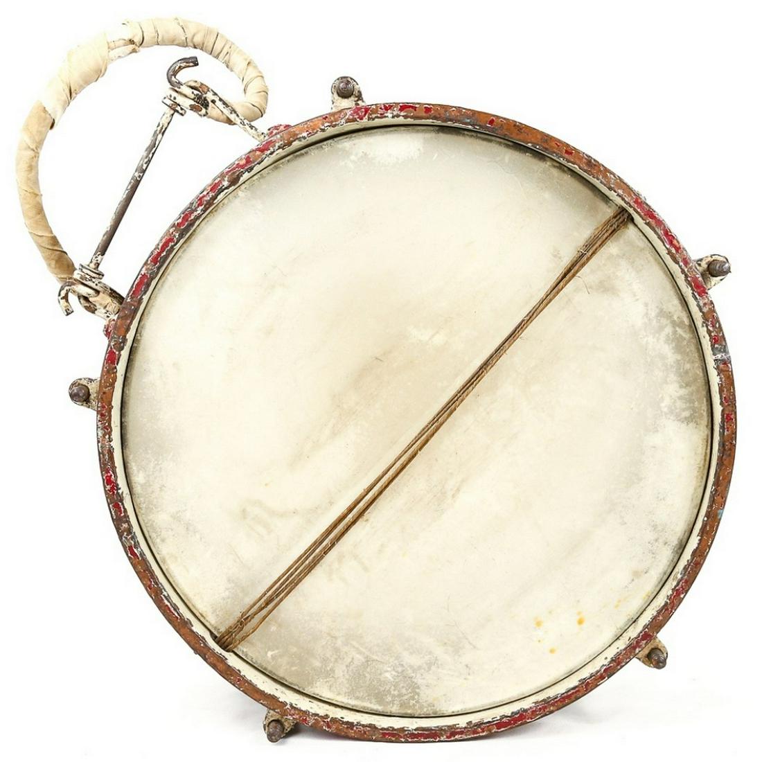 WWII German Hitler Youth Snare Drum: The skin is still tight. Measures 14 7/8"W X 6 1/2"H. There is some paint loss.