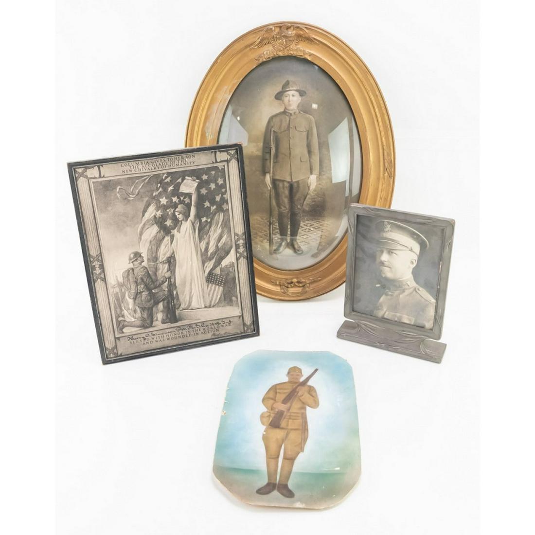 Lot Of 3x Photos And 1x Printed Award: -2x Photos of American Doughboys -Photo of American Army Doctor -Printed Award from artist E.H.Blashfield 1919 pencil drawing presented to returning soldiers of WWI and "signed" by Woodrow Wilson