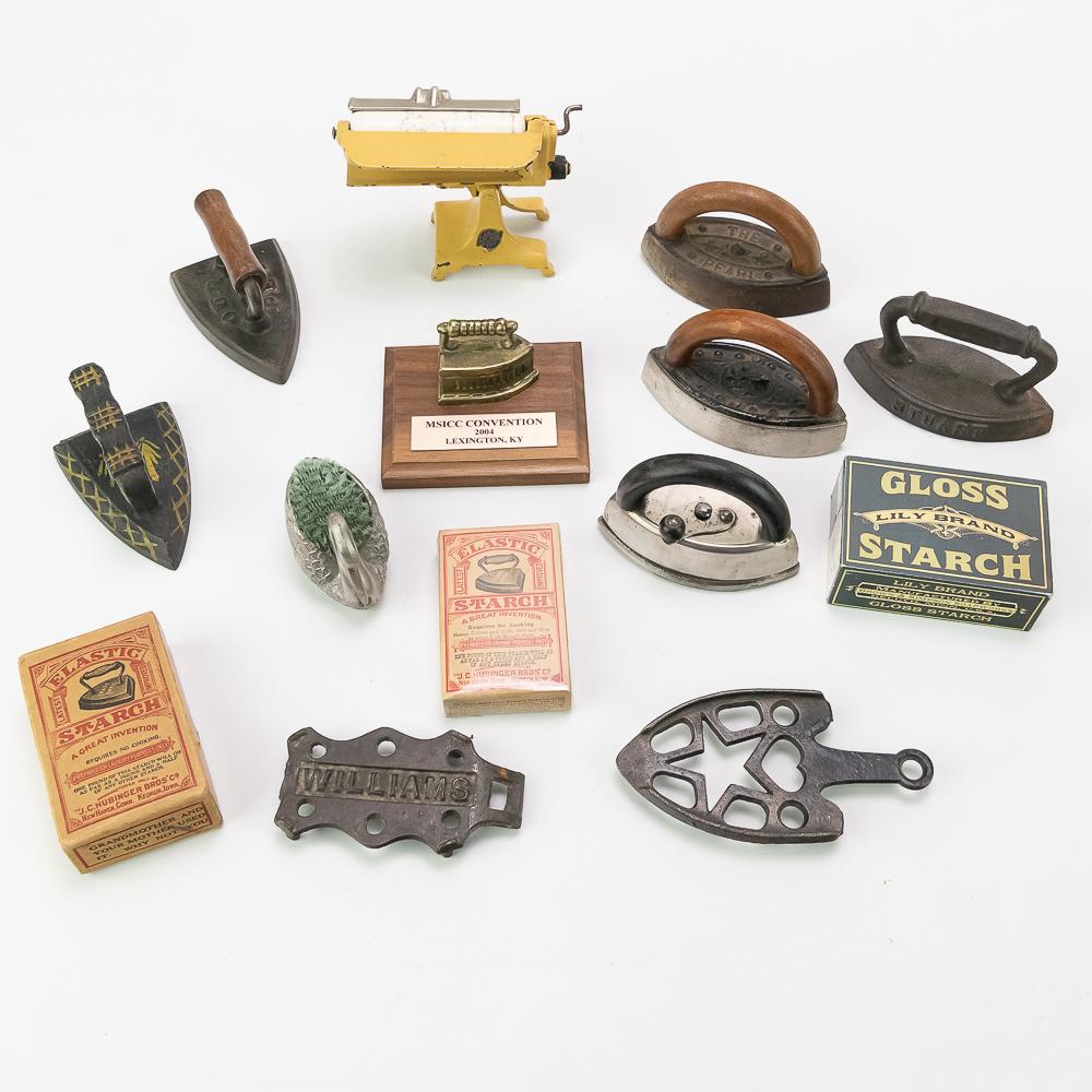 Small Cast Iron Irons, Dollhouse Mangle, More 13Pc (1 of 16)