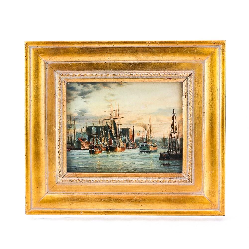 Jacob (20th C.) Oil On Canvas Ships at Harbor (1 of 8)