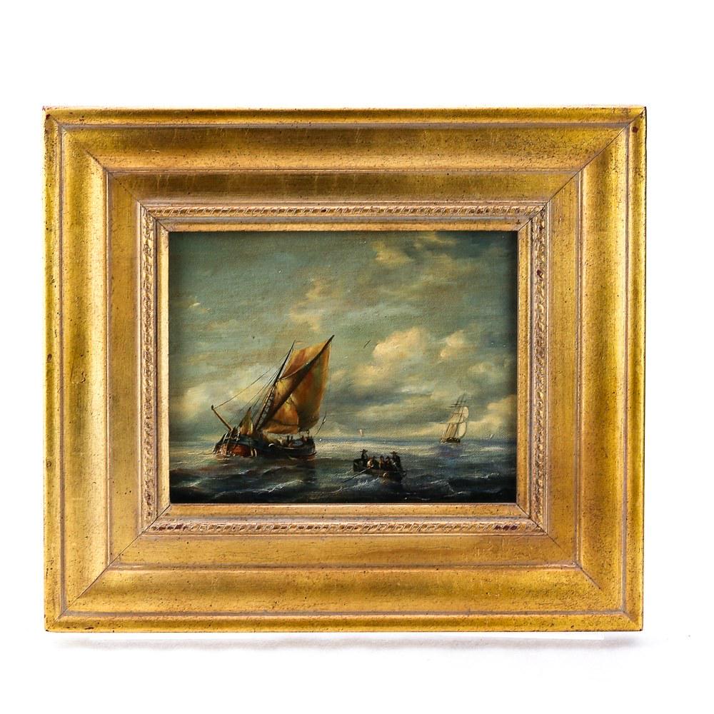 20th C. Oil Painting on Canvas Ships at Sea (1 of 6)