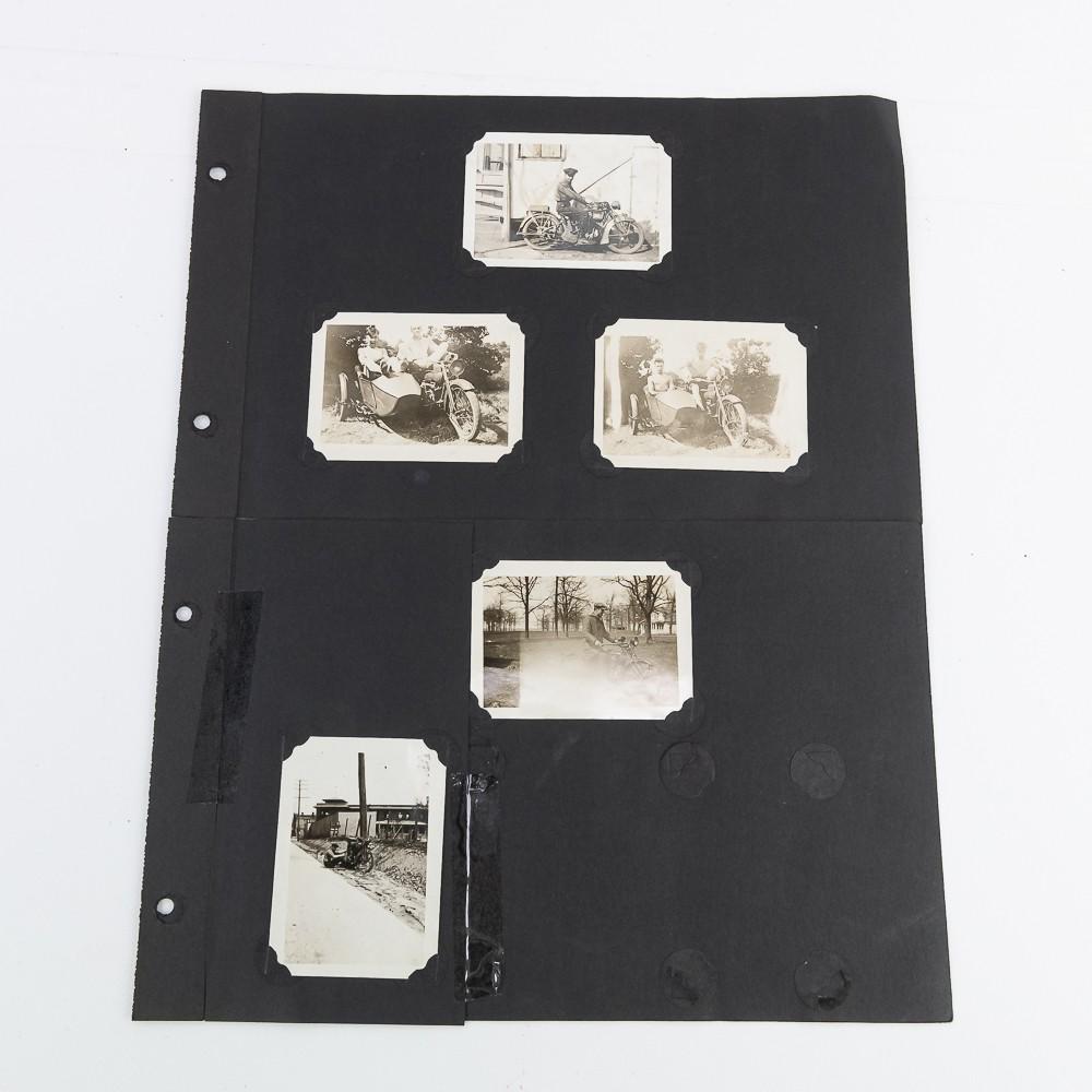 1920s Harley Davidson Original Photos: Includes 5 photos on 2 photo album pages. It shows the owner and friends or family on the motorcycle.