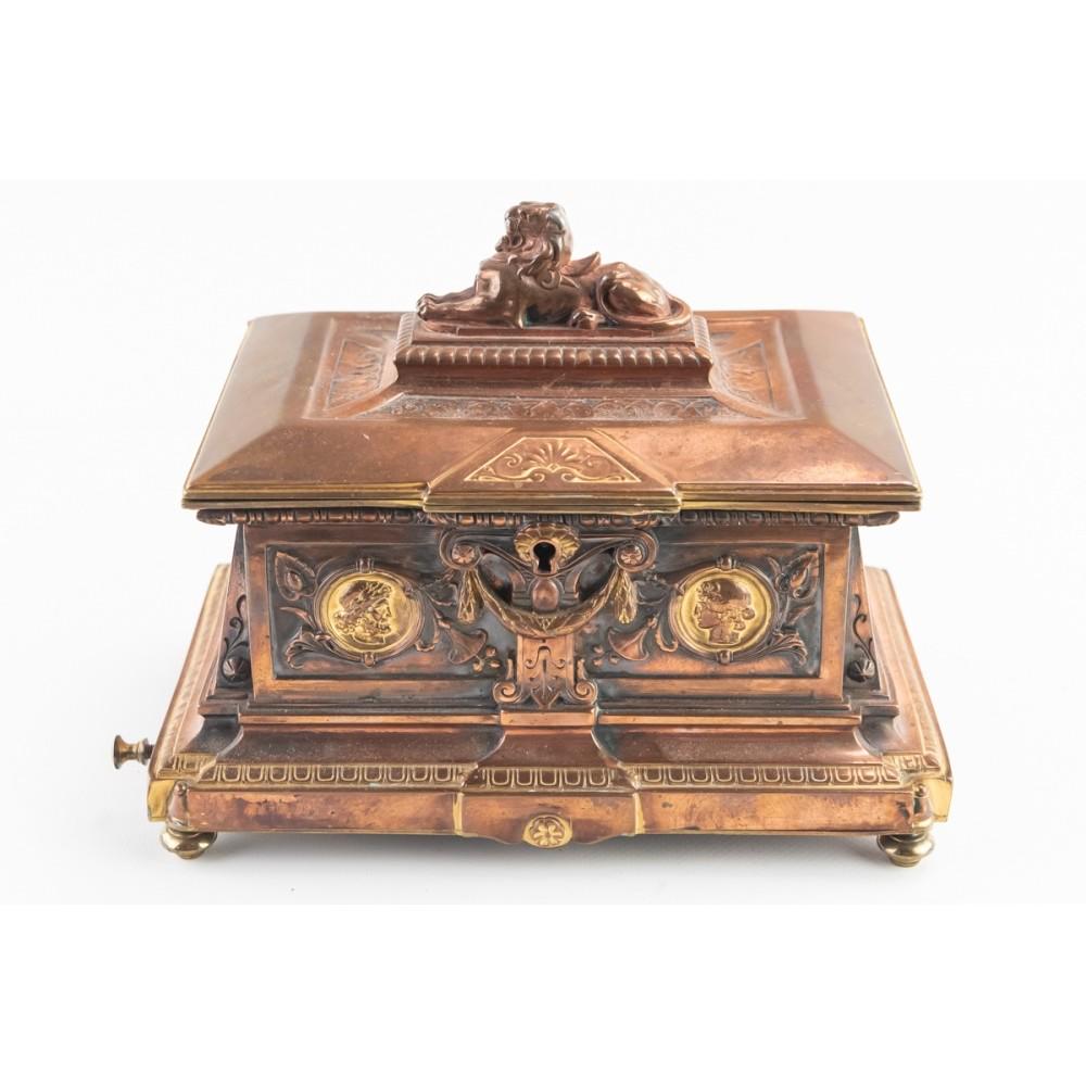 Ornate Bronze & Copper Music Box Chest with Key (1 of 10)