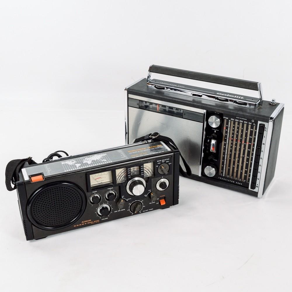 (2) Aimor and Grundig Short Wave Receivers: Aimor TR105 and Grundig 5000. Both in good shape. Aimor is missing battery cover. Aimor is 15" x 4" while the Grundig is 16" x 5". Both are untested; yet both were stored in a dry, temperature-control