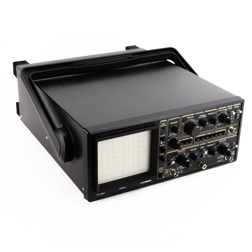 Tenma 72-360 CRT Oscilloscope in Box: 20 Mhz CRT Scope in very good condition. Powers up and both channels work. 13" W x 5" H x 16 D. In original box with manual, 2 probes and power cable. See photos.