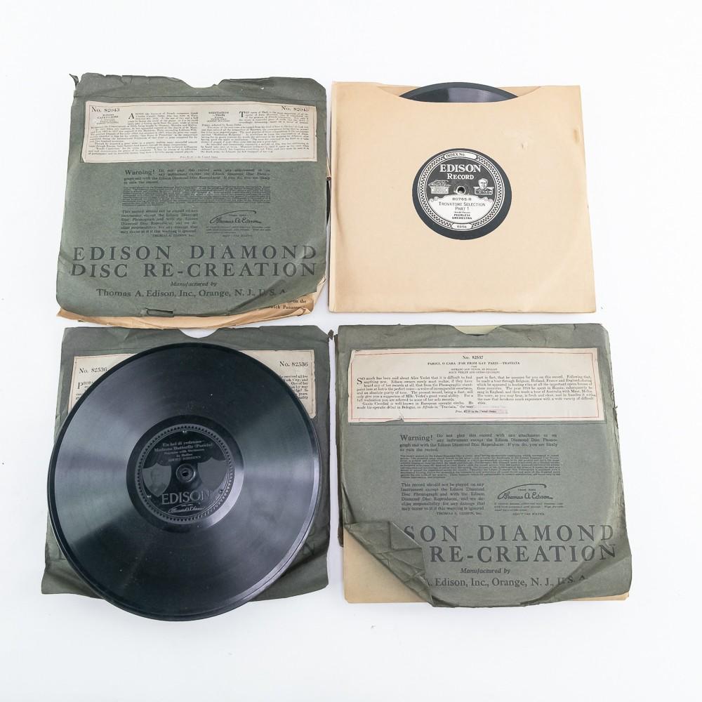 Collection of (13) 10" Diamond Disc Records: Very nice collection of 13 various Edison diamond disc records. All but four come with a sleeve. Perfect Addition to your collection. Please See Photos.