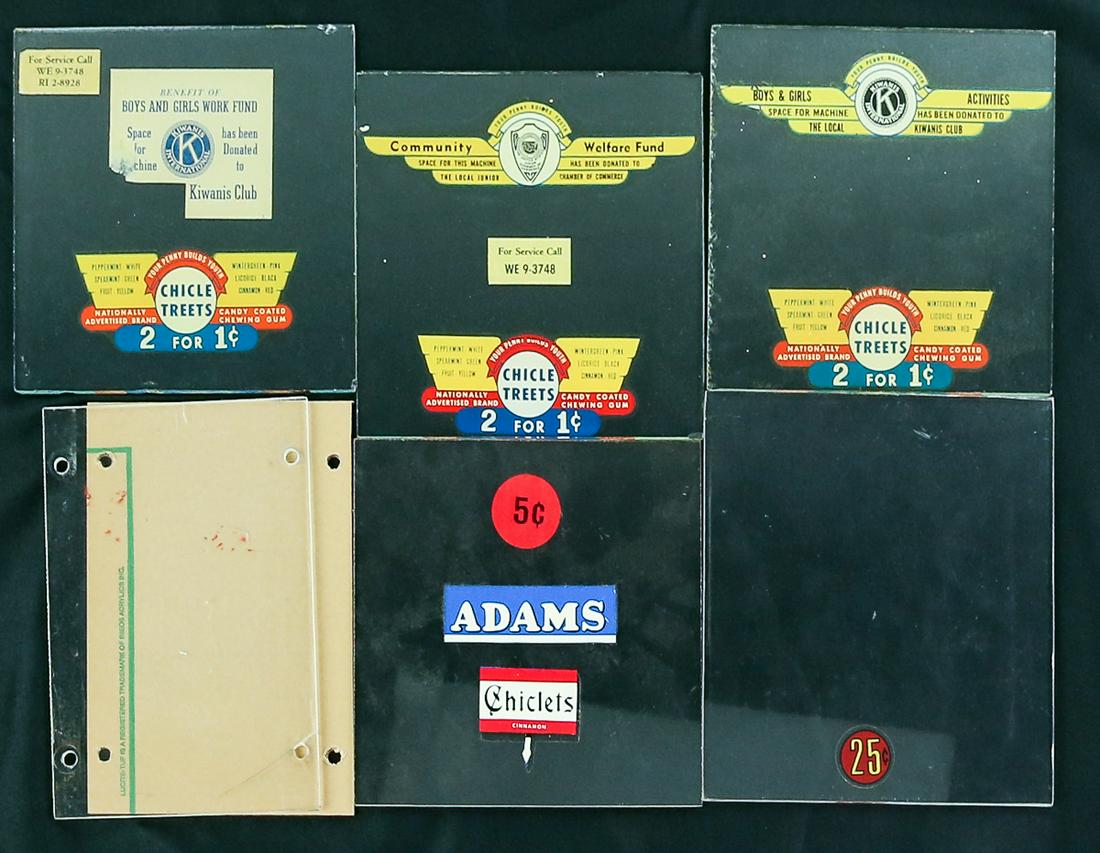 Coin Op Bubble Gum Machine Front Glass, Plexiglass: Includes front glass for Ford and Chicle Treets. They have decals for Lions Club, Kiwanis, Community Welfare Fund, and Junior Chamber of Commerce. The majority measure 6 3/8"W X 6 1/4"H. There are som