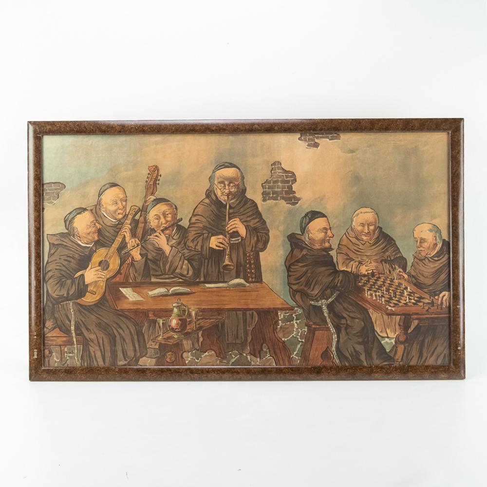Framed Lithograph Monks in Tavern Bar (1 of 8)