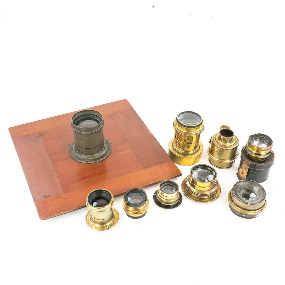 Various Brass Lenses: By Ross, Anthony, E. Sutter, Derogy, Zeiss, Taylor, Taylor & Hobbson, Wollensak, and Bausch & Lomb