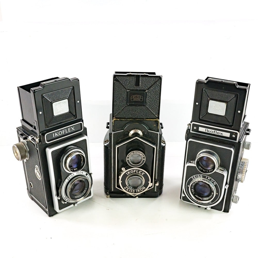 Three Zeiss Ikon Ikoflex TLR Cameras: Including an 850/16, a I with Tessar f 3.5 75 mm lens, and a Ia