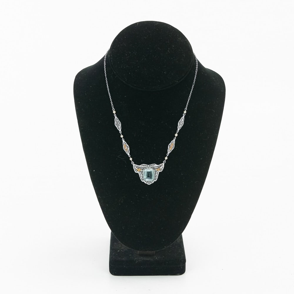 10K White Gold Art Deco Aquamarine Necklace (1 of 7)