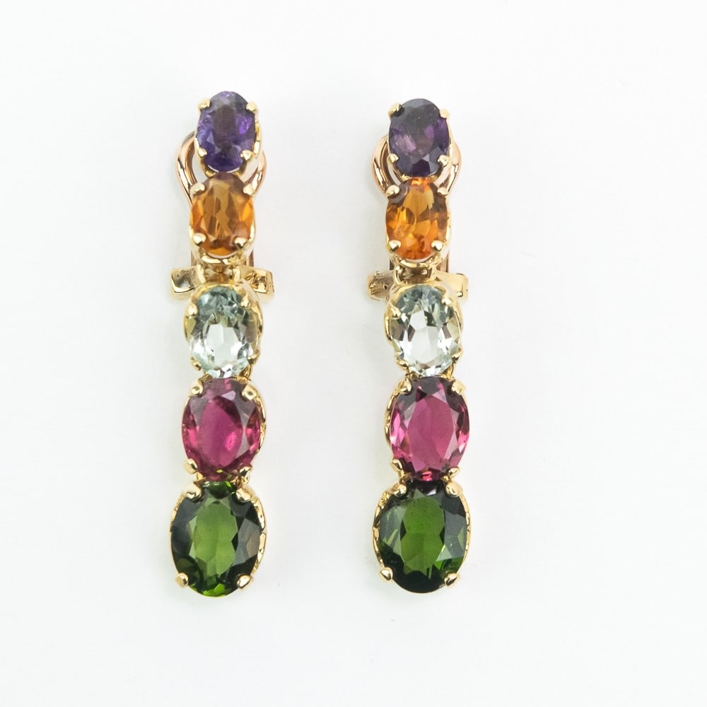 Yellow Gold Multi Color Gem Clip-on Earrings (1 of 7)