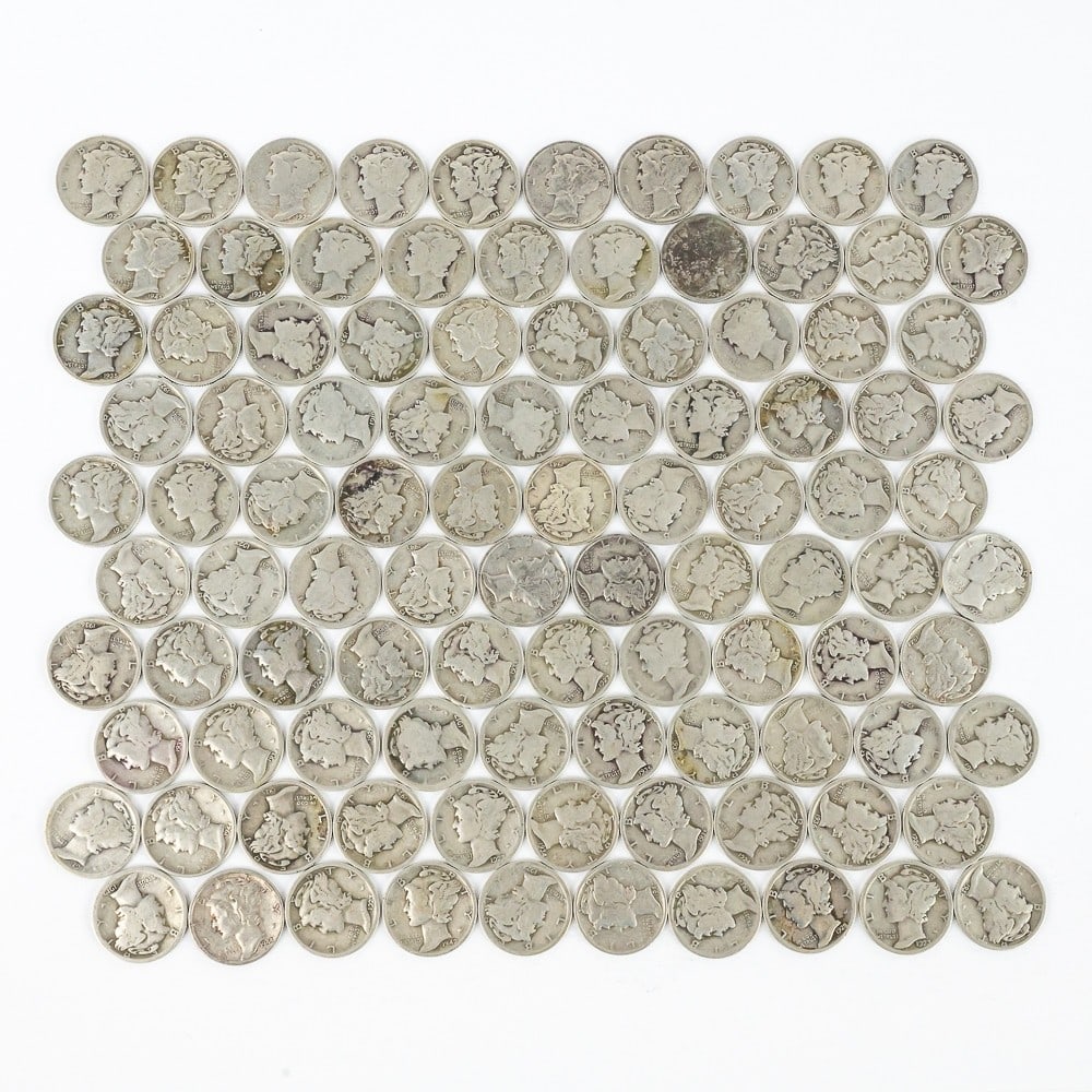 (100) Mercury 90% Silver Dimes 10C (1 of 10)
