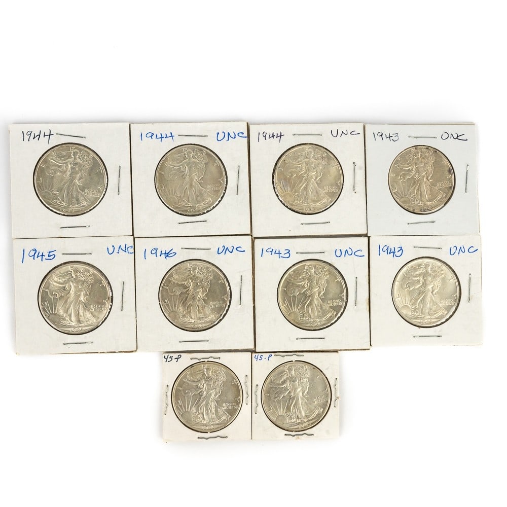 (10) Unc. 1943-1946 Walking Liberty Silver Halves (1 of 8)