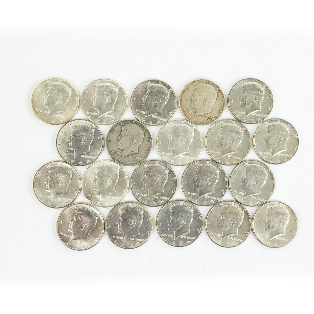 (20) 1964 Unc. 90% Silver Half Dollars .50C (1 of 10)