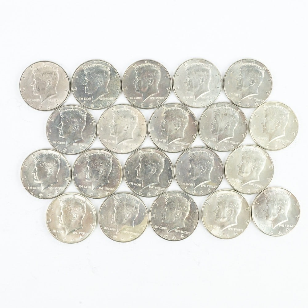(20) 1964 Unc. 90% Silver Half Dollars .50C (1 of 10)
