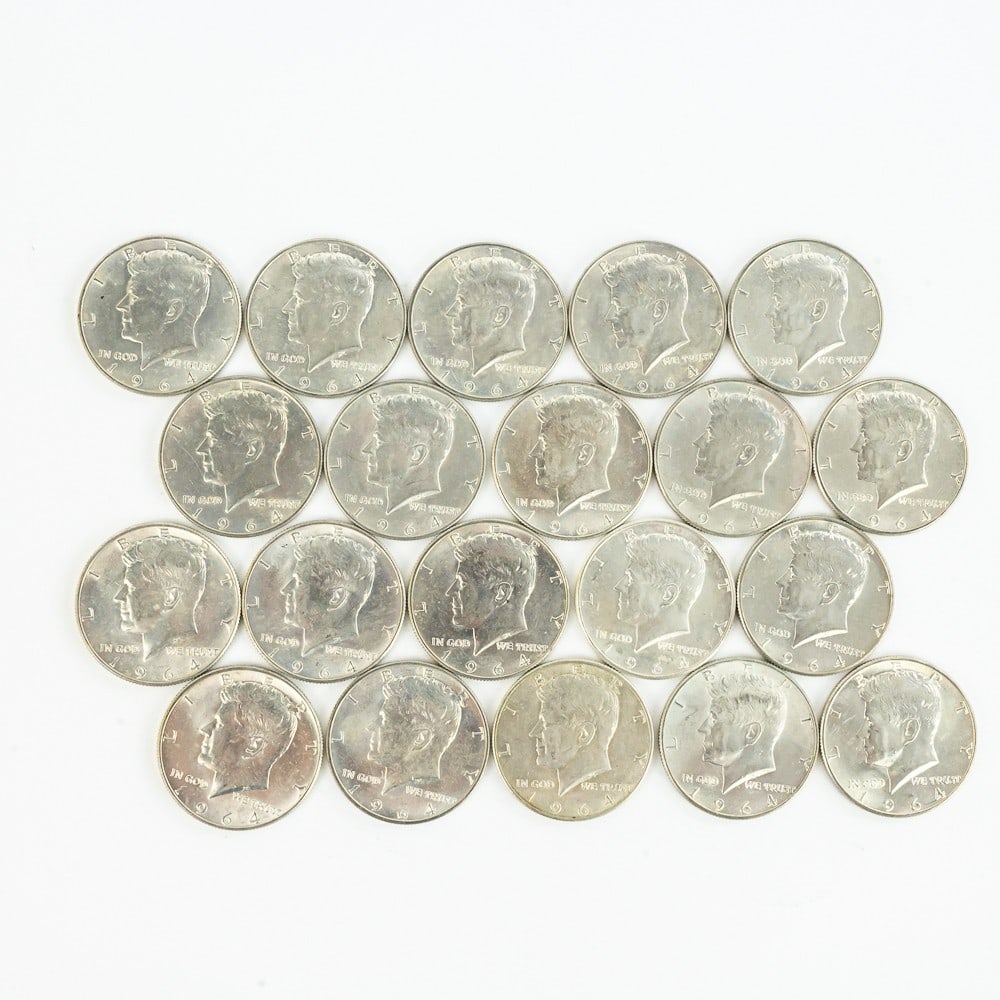 (20) 1964 Unc. 90% Silver Half Dollars .50C (1 of 10)