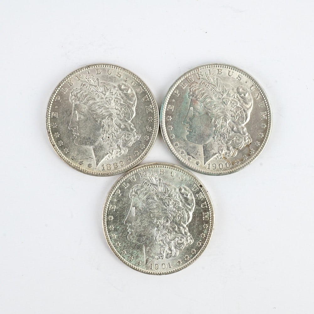 Unc. 1882, 1900 & 1901-O Morgan Silver Dollars (1 of 8)